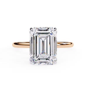 4CT Emerald Cut Moissanite Engagement Cathedral Solitaire Ring Wedding and Promise Ring For Women Cubic Zirconia Travel Ring Solid Gold Ring