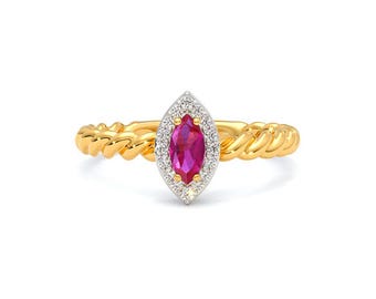 Ruby and Moissanite Diamond Engagement Ring in Marquise Cut, 925 Silver Vintage Statement Ring