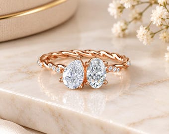 PeTwin 18k Gold Toi Moi Moissanite Ring, Twisted Pave Band, Anniversary Gift