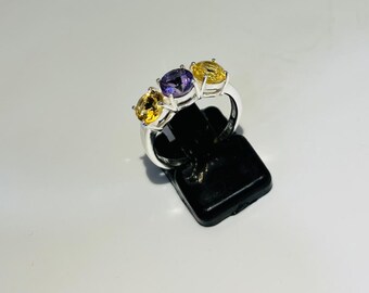 Beautifully Handcrafted Silver Ring with Citrine & Amethyst