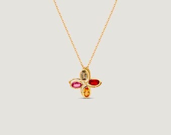 Multi Sapphire Petal Pop Travel Pendant, 925 Silver Multi Color Necklace
