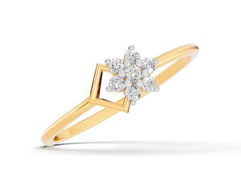 Modern Geometric Floral Moissanite Diamond Engagement Wedding Ring, Travel Ring for her