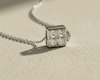 0.6 CT Princess Cut Moissanite Box Pendant Necklace, Sterling Silver Travel Charm