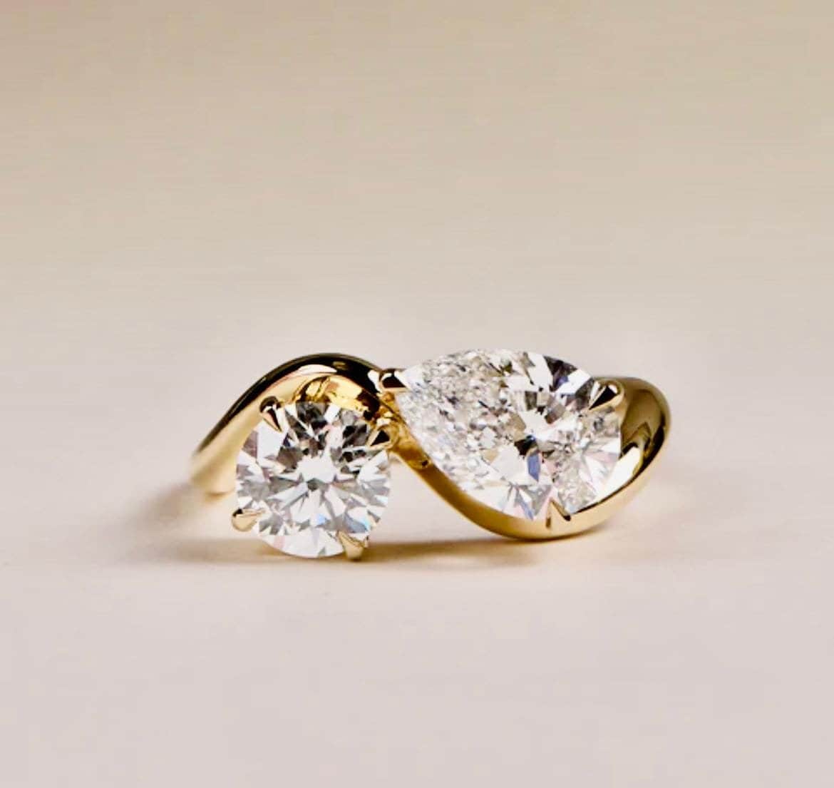4CT Pear And Round Cut Toi et Moi Engagement Ring Two Stone Moissanite Ring Gold Over Silver Wedding Ring Anniversary Gift Ring For Women