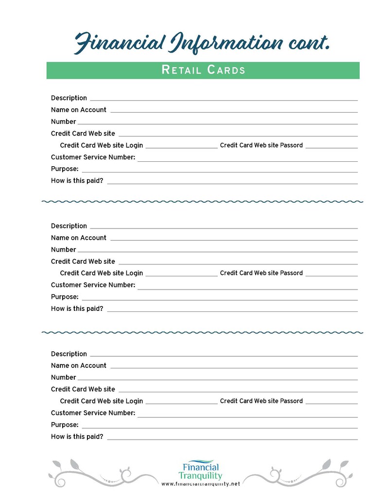 Financial Check List (fillable). End of Life Financial Iinfo. Track ...