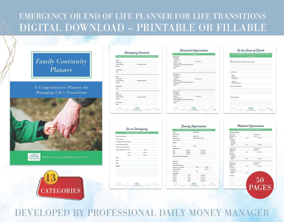 Family Continuity Binder Fillable Printable. for Emergencies Etsy