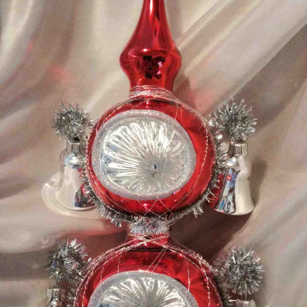 Christbaumspitze mit Reflex und 4 Glocken rot/silber