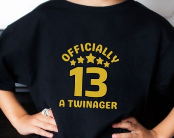 Funny 13th Twin Birthday Black Shirt, Teen Twins Gift, Cute Twinning Tee, Brother Sister Matching T-shirt, Double The Trouble Bestie