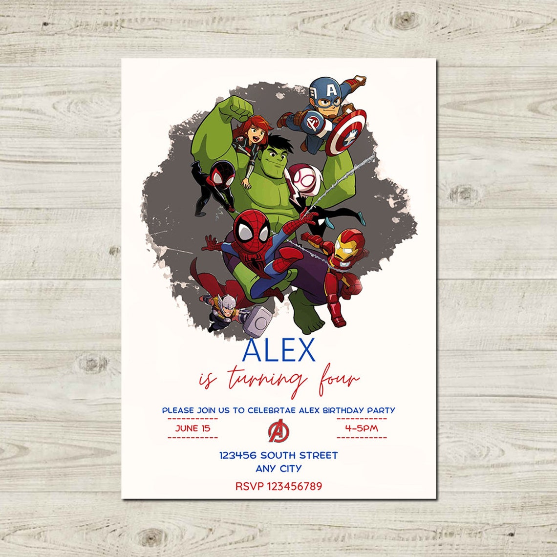 Editable Avengers Birthday Invitation Template, Printable Birthday