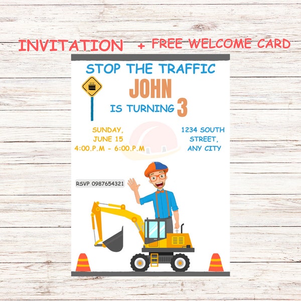 Blippi Construction Invitations Etsy