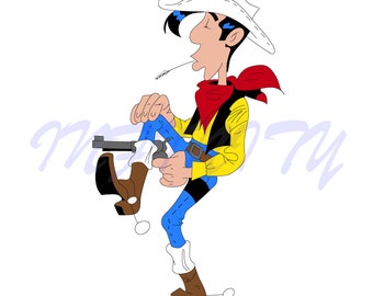 LUCKY LUKE Sublimation Clipart wild west Transparent Background Digital Download Vector File PNG