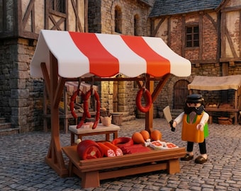 Playmobil Custom Puesto de mercado medieval carnicería impresión 3D Belén