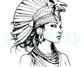 Logo Egipto Cleopatra blanco y negro para grabado láser o impresión digital Descarga digital archivo SVG, PNG transparente, JPG, vector file