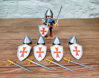 Playmobil Custom Accessories Lot of 5 x Helmet, Sword and Shield, Crusader Warrior Malta
