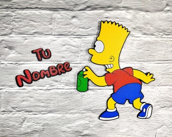 PERSONALIZADO BART SIMPSON Cartel letrero para puerta o pared decoración habitación infantil con el nombre que quieras