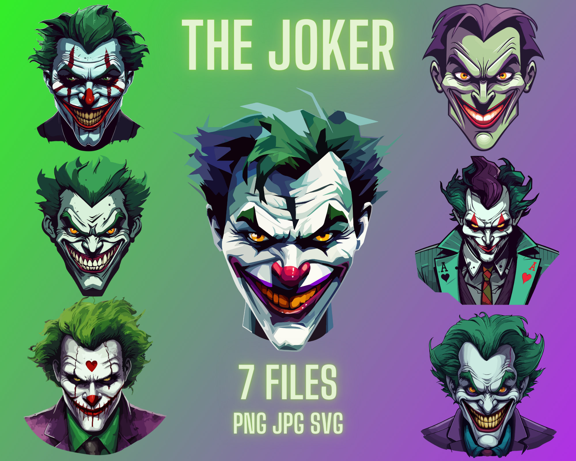 The Joker Superhero Clipart Bundle Print Stamping Digital Download PNG ...
