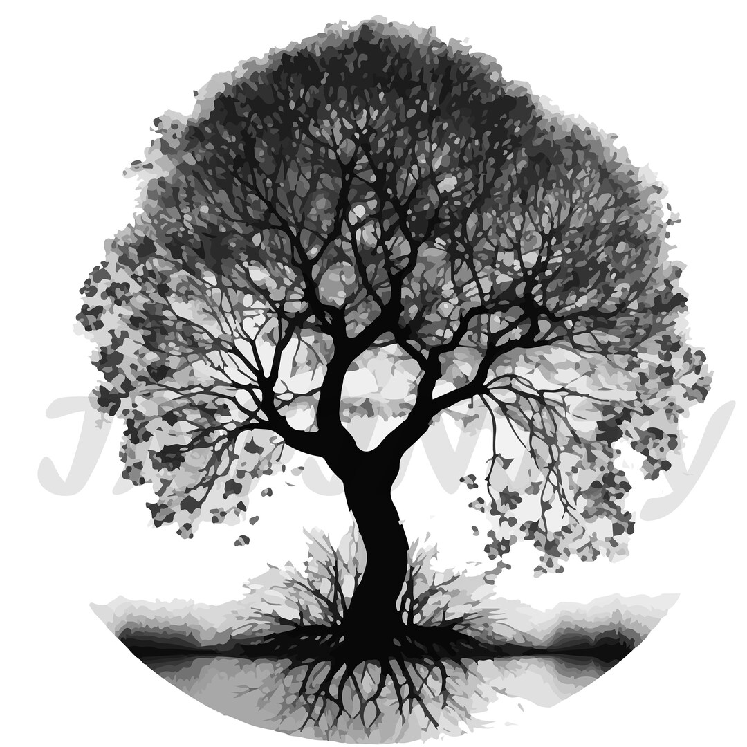 Tree of Life Grayscale Image for Laser Engraving or Digital Printing