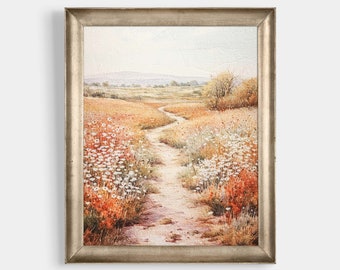 Wildflower Field Oil Painting, Printable Landscape Art, Cottage Art, Wildflower Wall Art, Vintage Farmhouse Style, Antique Wall Décor,JP0241