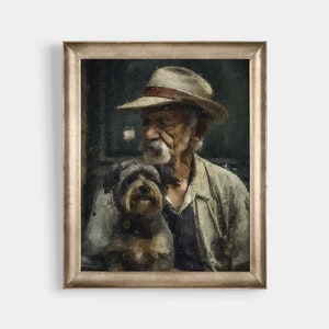 Rustic Oil Painting, Man And His Dog, Printable Wall Art, Vintage Farmhouse Print, Art Download, Moody Painting, Antique Wall Décor, JP0455