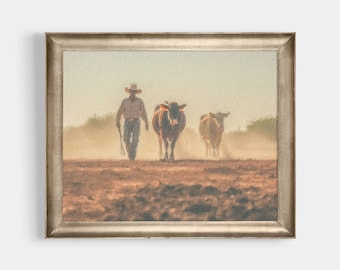 Western Cowboy Print, Printable Wall Art, Vintage Cowboy Print, Rustic Cowboy Décor, Vintage Cowboy Ranch Art, Antique Oil Painting, JP0369