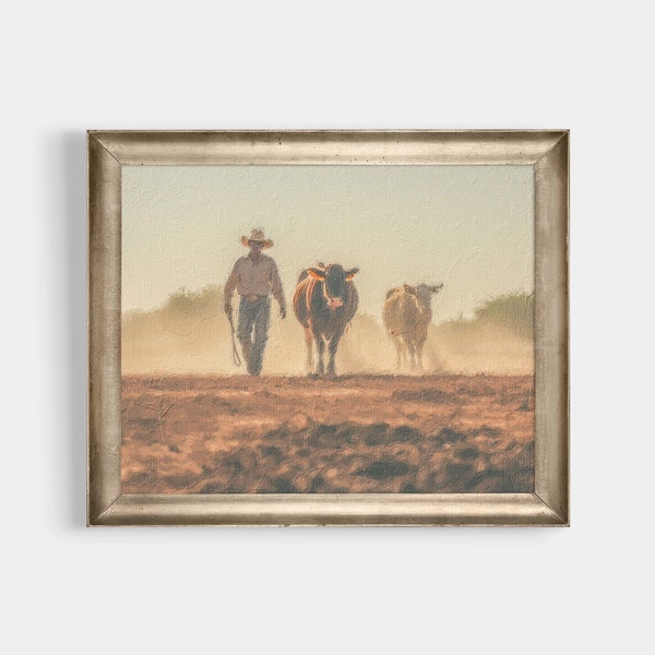 Impression de cowboy occidental, art mural imprimable, impression de cowboy vintage, décor de cowboy rustique, art de ranch de cowboy vintage, peinture à l’huile antique, JP0369