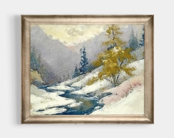 Winter Creek Painting, Digital Art Download, Rustic Landscape Print, Printable Wall Art, Antique Wall Décor, Vintage Print, JP0109