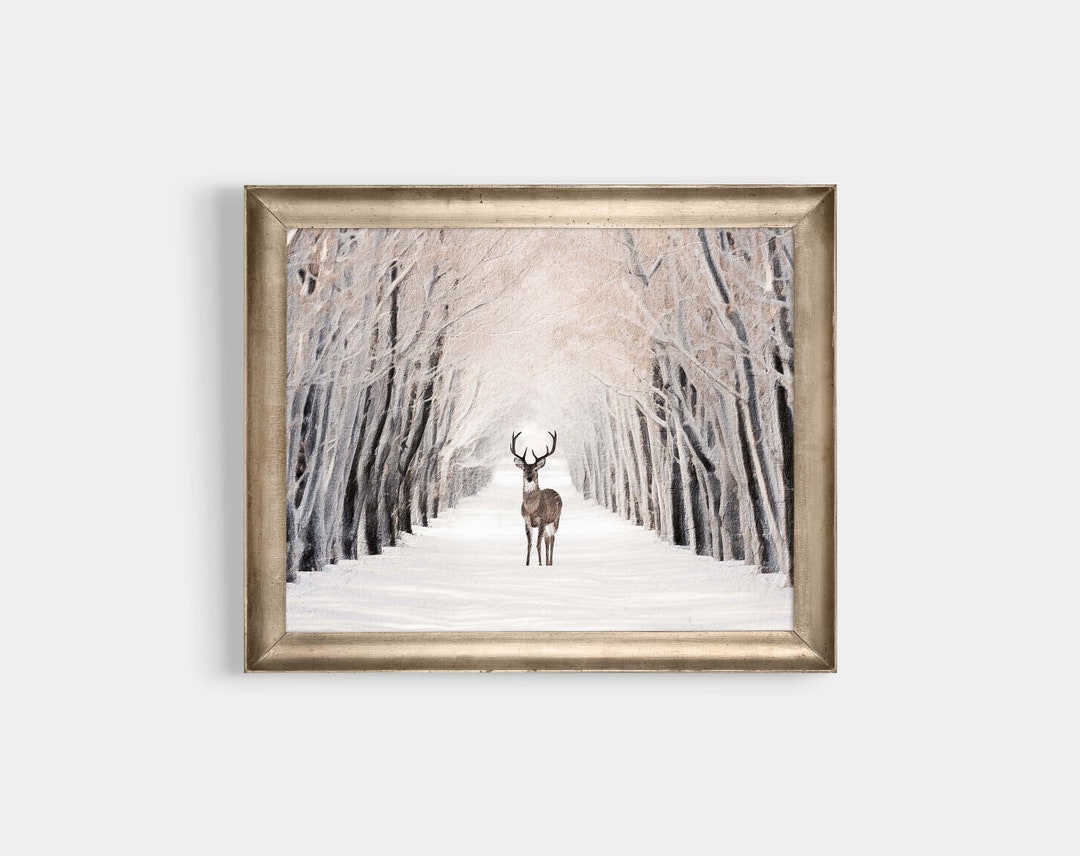 Deer in Winter Forest Painting, Digital Art Download, Rustic Landscape ...