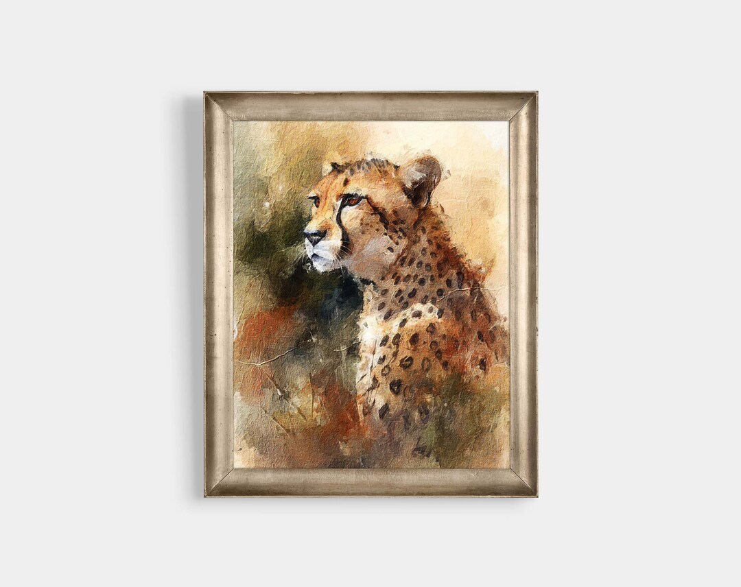 Cheeta Oil Painting, Printable Wall Art, Vintage Farmhouse Style