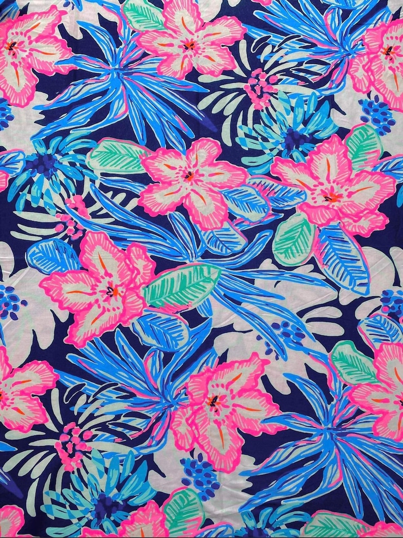 Fabric “ Navy With Pink Flowers ” # 38 - Cotton Jersey LP - Etsy