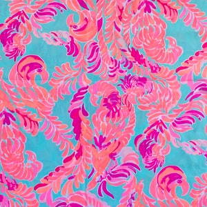 Fabric  “ Turquoise with Pink Bird ” # 208 LP - Cotton Poplin