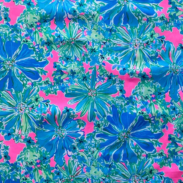 Fabric  “ Green Blue  flowers ” # 150 LP - Cotton Poplin