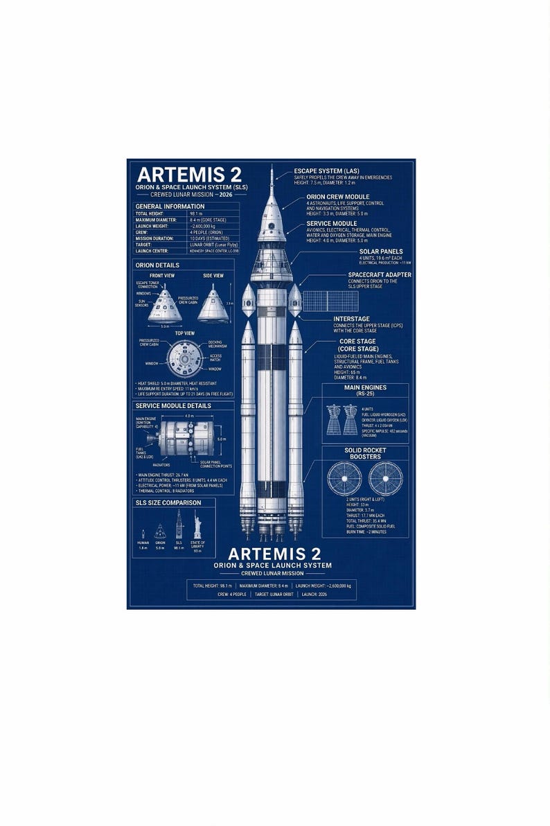Sls Orion Command Module Artemis II Blueprint Poster – Orion SLS Technical Drawing (300 DPI ...