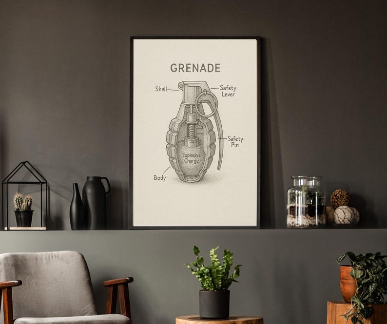Grenade Cross-section Blueprint | Vintage Military Art (digital ...