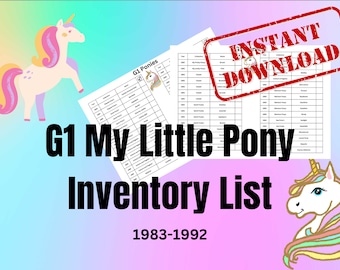 My Little Pony Collection list Inventory, Log Book, Record your collection. MLP Collecting form, tick sheets G1 Ponies 1982-1992  15 Sheets