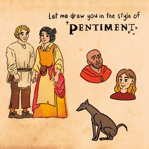 Medeltida illustration i Pention-stil, personlig graverad konst, familje- och parillustration, medeltida vintagegåva till familjen [DIGITAL]