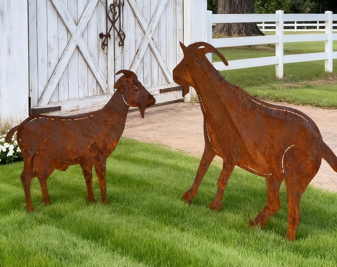 Rusty Metal Ram Sculpture, Garden Art Statue, Patio Ornament, Outdoor Decor, Rusted Steel Goat, Unique Yard Stake, Rustic Farmhouse Decor
