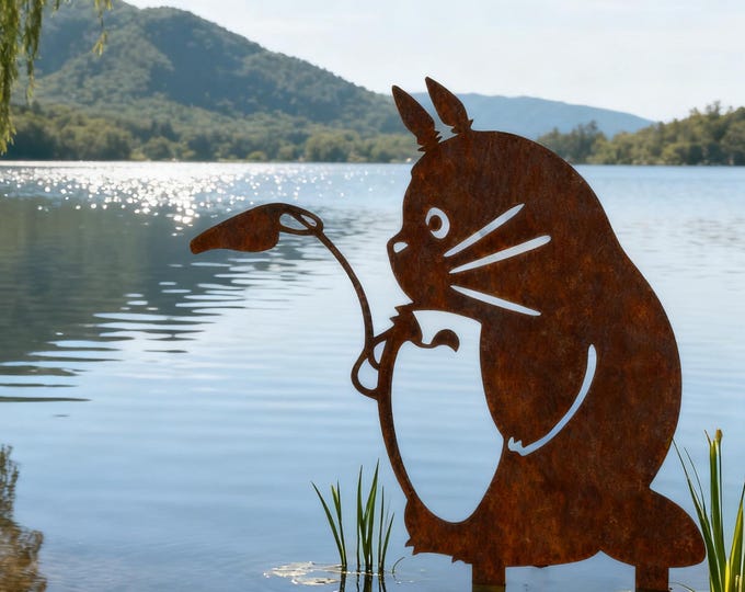 Rustic Metal Totoro Garden Stake-Christmas Gift for Ghibli Fans,