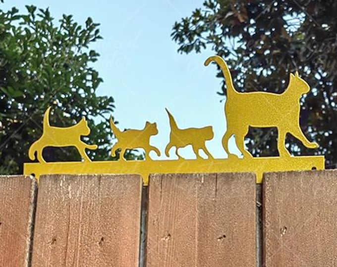 Yellow Whimsical Mother Cat with Kittens Metal Art, Metal Mother & Kittens Art, Hand-Forged Garden Ornament, Handmade Pet Lover Art