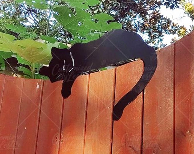 Black Metal Sleeping Cat Stake, Iron Cat Statue, Cozy Kitty Sculpture, Minimalist Yard Decor, Outdoor Cat Lover Gift, Unique Lawn Ornament