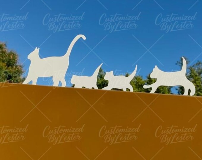 White Metal Feline Family Wall Decor, Mama Cat Leading Two Kittens Garden Ornament,  Playful Silhouette Metal Art, Housewarming Present