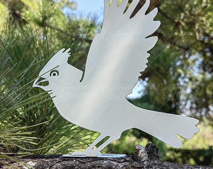 White Metal Cardinal Bird Garden Stake: Bird Lover Lawn Art