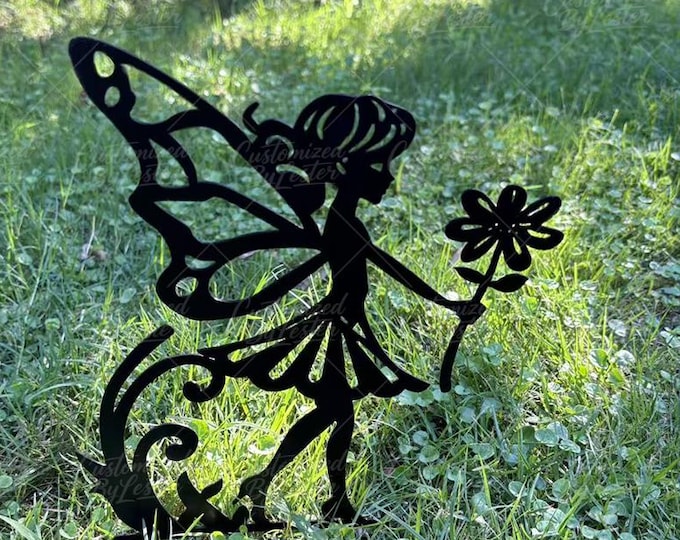 Black Gothic Angel Garden Stake: Handmade Metal Fairy Yard Art