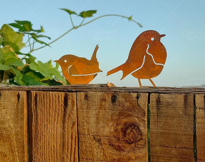 Set of 2 Rustic Birds Fence Stake, Vintage Garden Decor, Outdoor Plant Markers, Rusty Birds Lawn Stakes,  Bird Lover Gift, Patio Ornament
