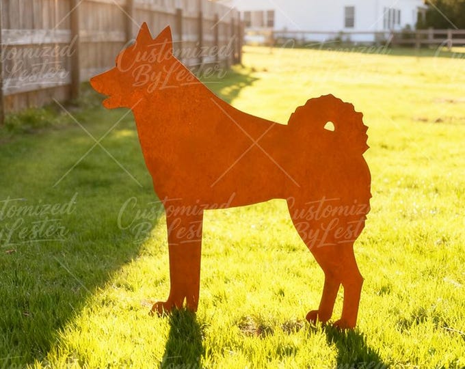 Rusty Metal Akita Garden Stake, Japanese Inspired Decor, Iron Akita Guardian Statue, Rust Finish Metal Dog Stake, Loyal Guardian Sculpture