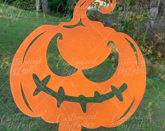 Rusty Metal Angry Pumpkin Stake, Angry Grumpy Pumpkin Sculpture, Rusted Metal Halloween Decor, Wicked Angry Jack O'Lantern Stake, Metal Art
