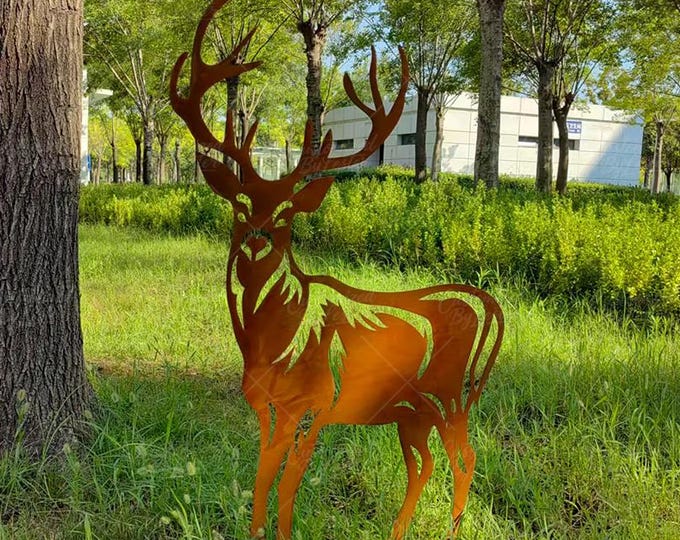 Rusty Metal Stag Deer Garden Stake, Rusted Iron Deer Sculpture, Handmade Metal Stag Garden Stake, Boho Rustic Stag Garden Art, Gifts for Him