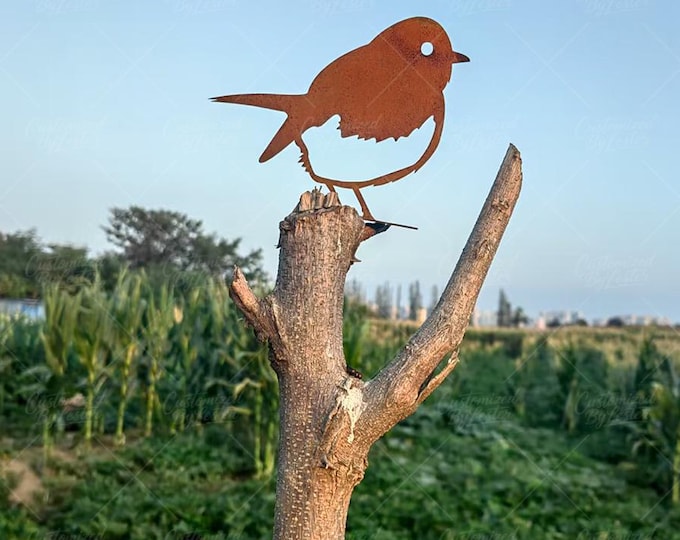 Rusty Metal Bird Fence Decor, Vintage Industrial Garden Sculpture, Rust Finish Bird Stake, Outdoor Garden Decor,Handmade Birds Ornament