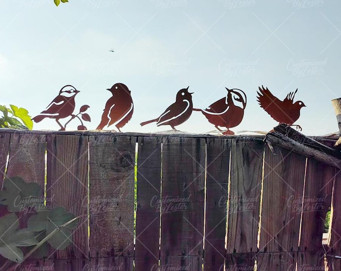 Set of 5 Handmade Rusty Metal Bird Garden Stakes, Whimsical Garden Outdoor Decor, Vintage  Bird Statue, Unique Gift for Bird Lovers