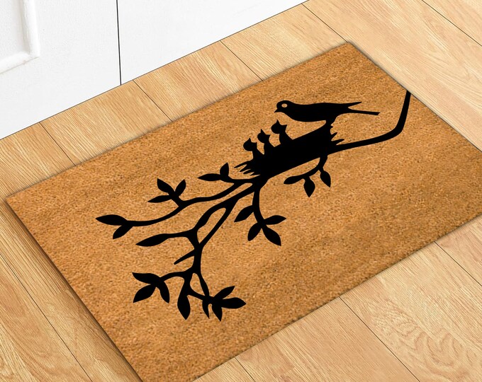 A Family Of Birds Doormat, Customized Business Doormat, Funny Doormat, Unique Birthday Present, Housewarming Mat, Welcome Door Mat