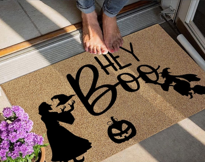 Hey Boo Doormat, Personalized Custom Doormat, Painted Doormat For Housewarming Gift, Custom Door Mat For Front Door